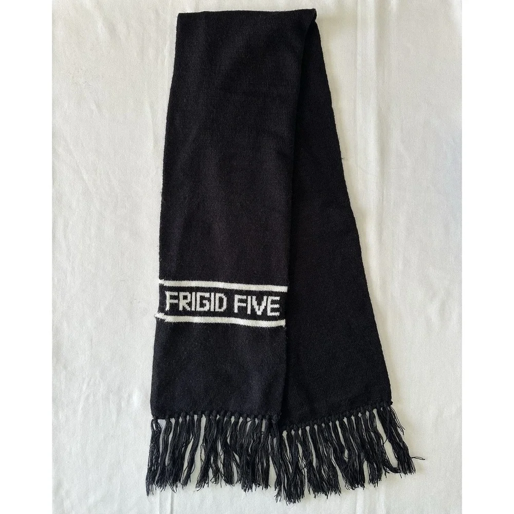 Vtg Frigid Five Winter Scarf‎ Two-ply Black And White 66